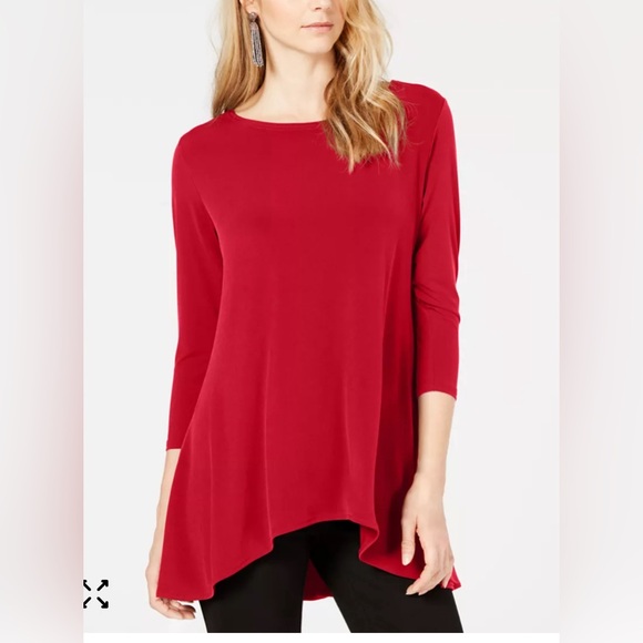 Alfani Tops - Alfani True Red High-Low Tunic with quarter length sleeves